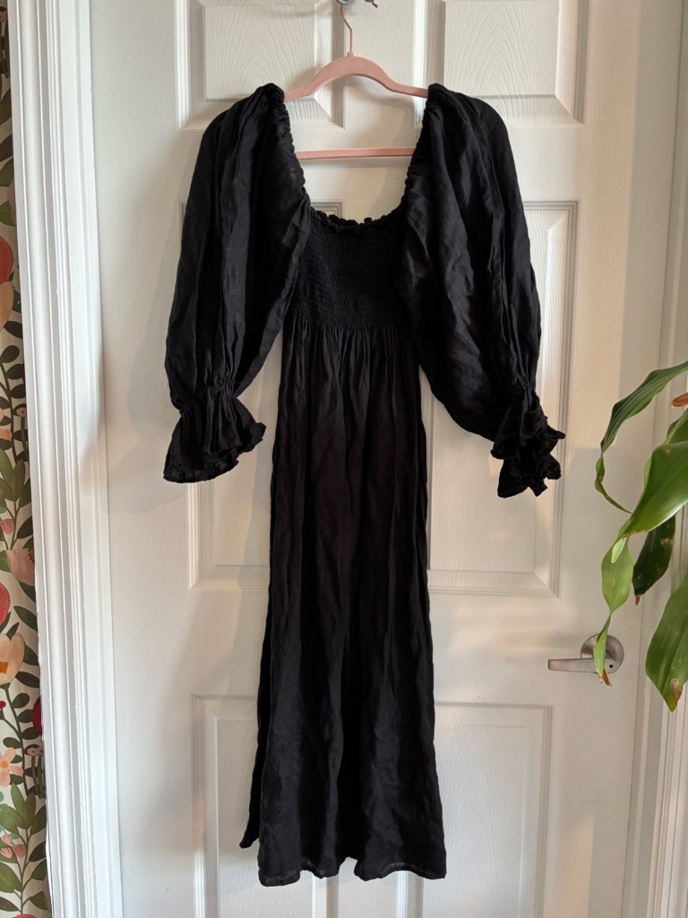 SLEEPER Atlanta off-the-shoulder shirred linen midi dress size Small - Picture 7 of 10